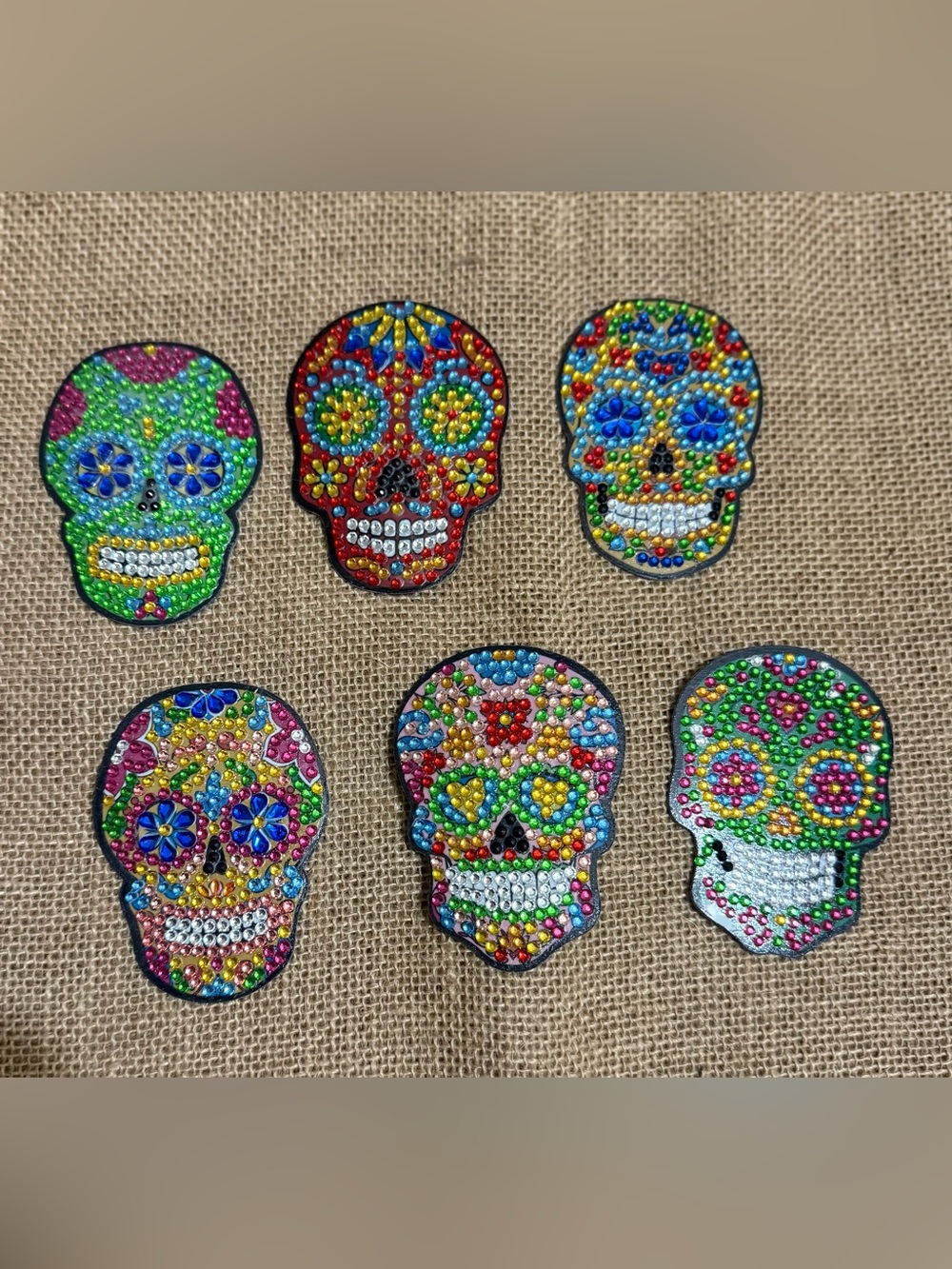 Handmade 6 Colorful Rhinestone Sugar Skull Magnets- Multicolor